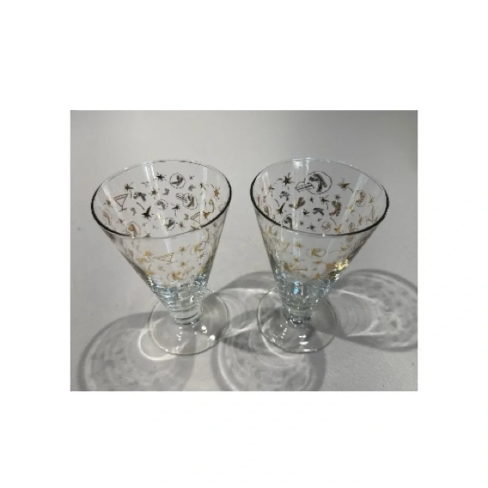 Vintage MCM Kahlua Glasses Gold Atomic, Stars & 